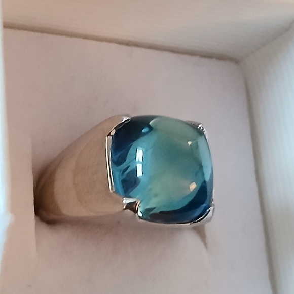 NIB Baccarat Medicis Ring, Sterling Silver & Crystal, Riviera Blue, Size 7 - Picture 2 of 7